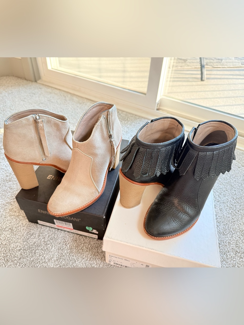 Lot of 2 pairs of booties Derek Lam 10 Crosby beige suede black leather size 7